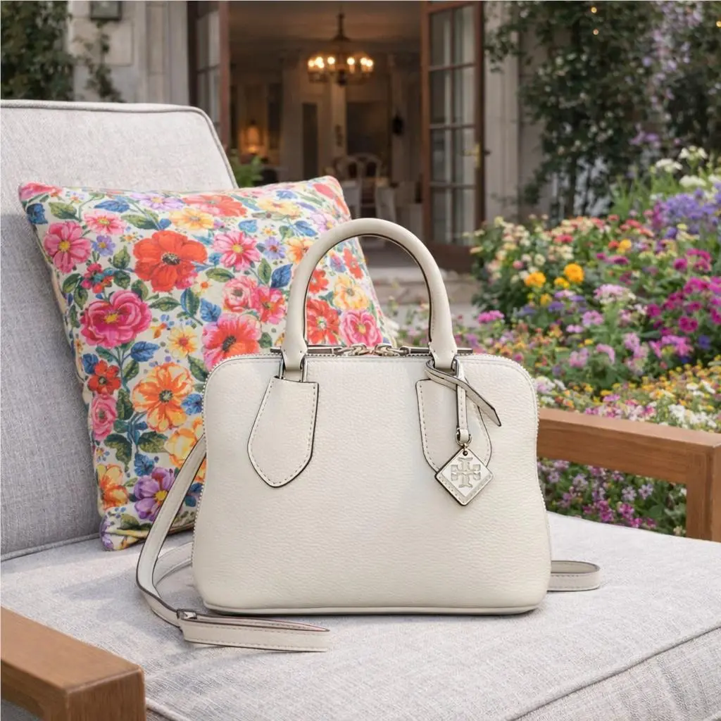 Tory Burch Swing Pebbled Leather White Mini Crossbody/mini Satchel/mini Bag