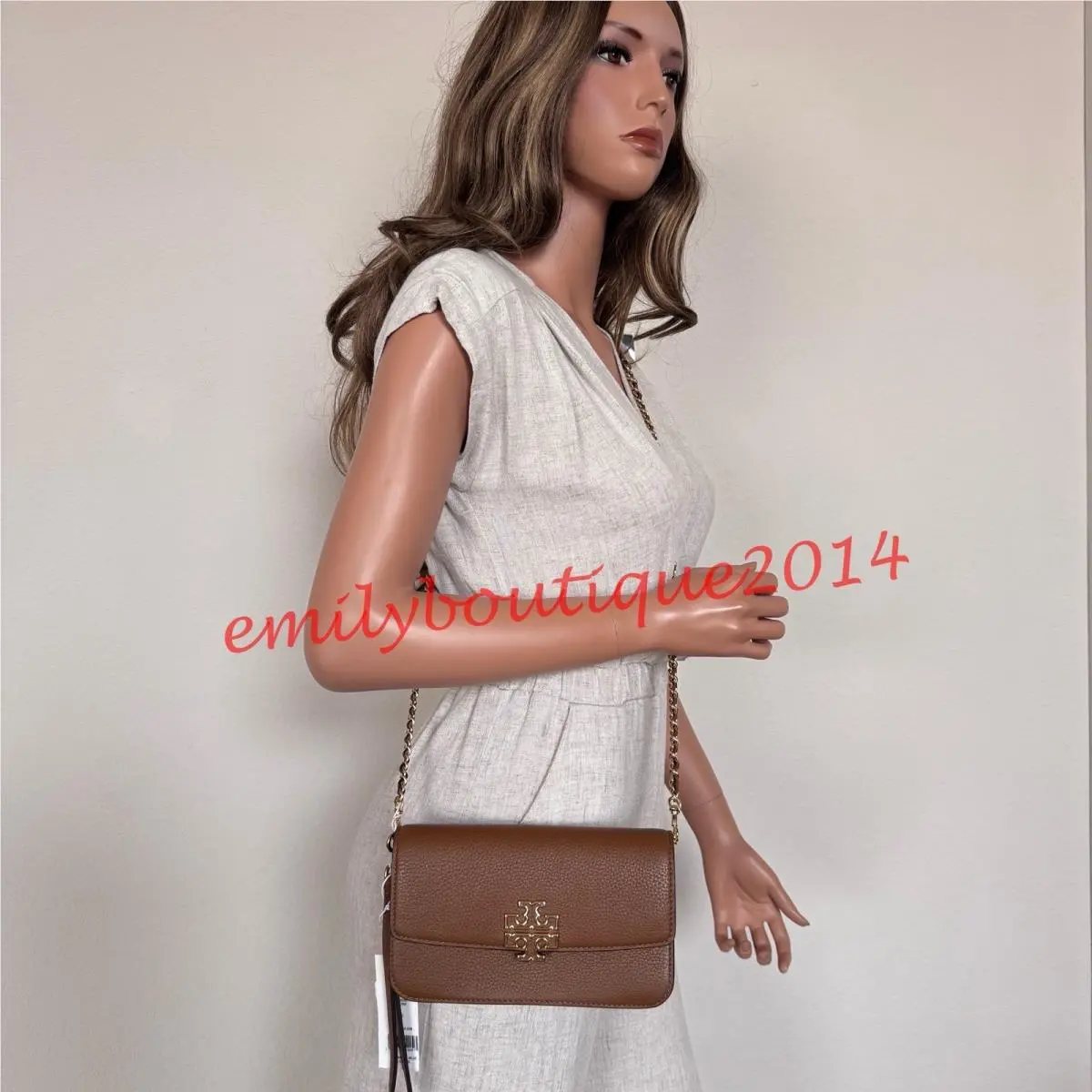 Tory Burch 141012 Britten Chain Wallet Wristlet Leather Crossbody in Moose