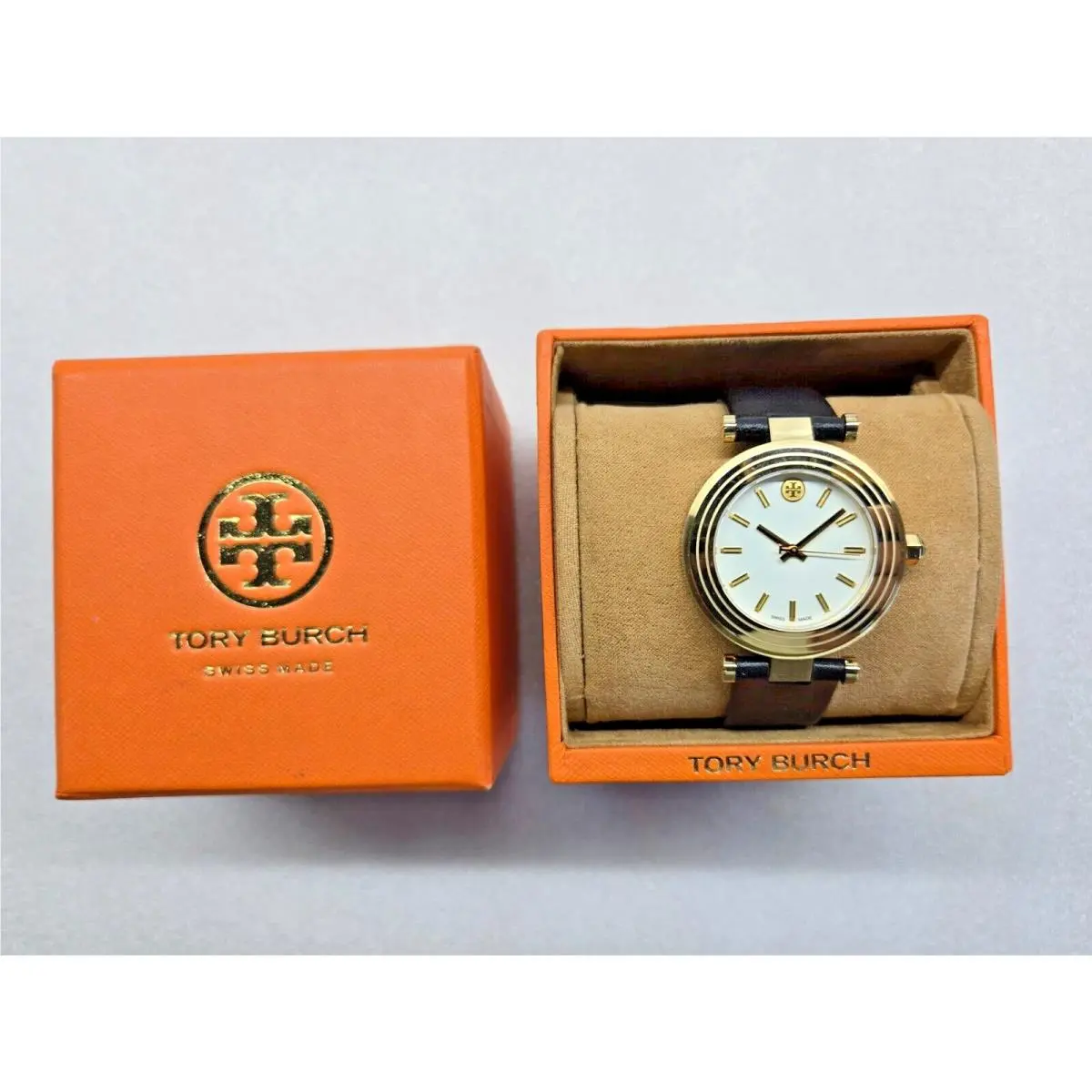 Classic T Ivory Dial Black Leather Strap Women`s Watch TB9003 by Tory Burch