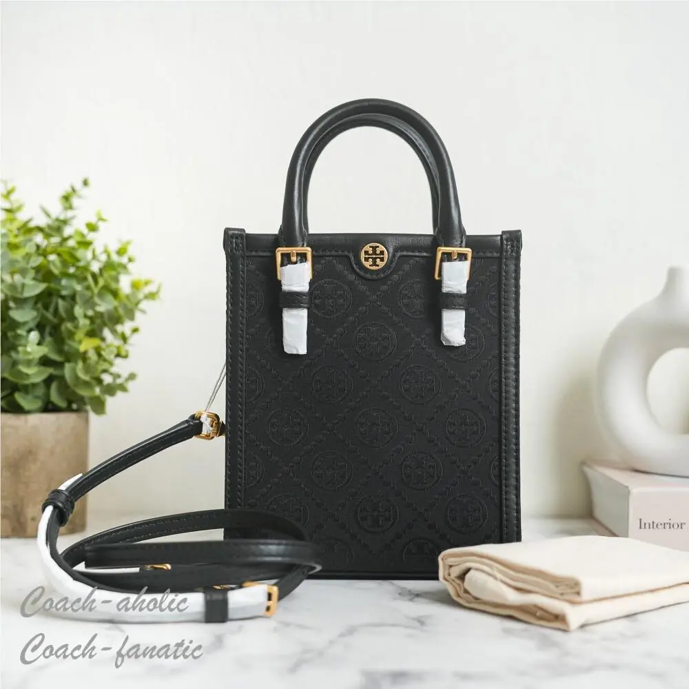 Tory Burch Mini T Monogram North/south Crossbody Tote in Black