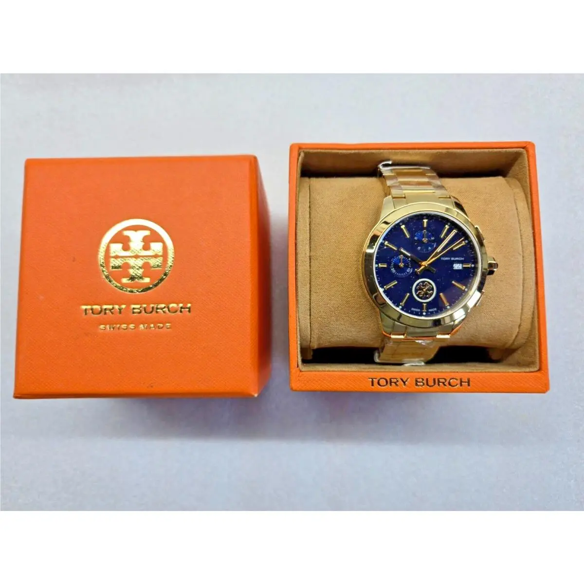 Tory Burch Collins Chronograph Date Gold-tone St. Steel Women`s Watch TB1251