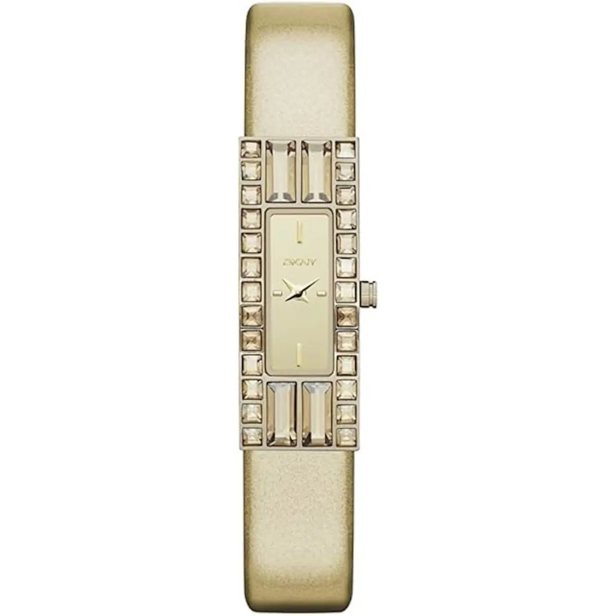 Dkny Glitzy Crystal Bezel Metallic Leather Strap Womens Watch NY2127 - Dial: Gold, Bezel: Gold