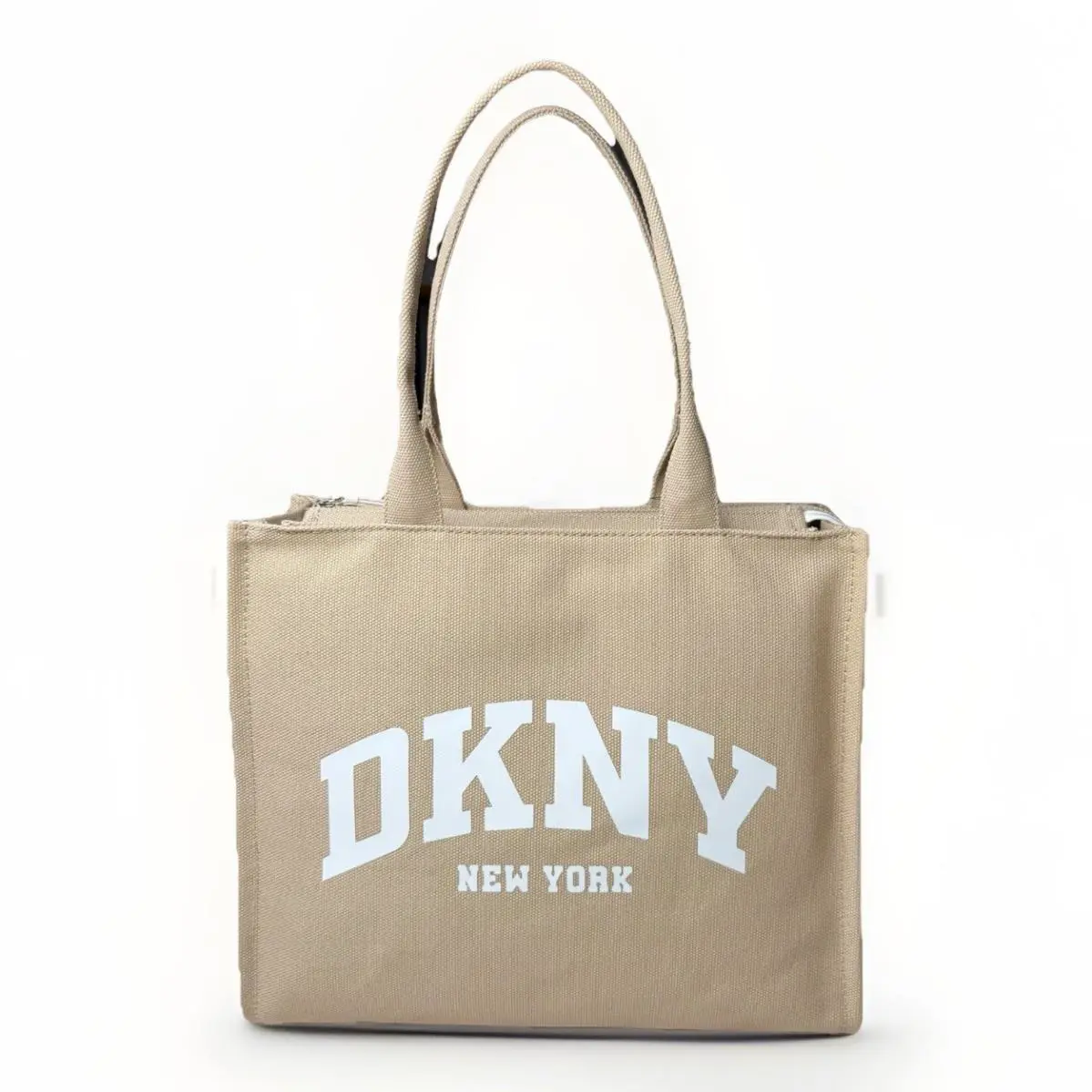 Dkny York Hadlee Large Tote Canvas Tan Beige Bag White Logo