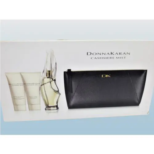 Donna Karan Cashmere Mist 4PCS Set Eau DE Parfum Spray Cream Lotion Bag