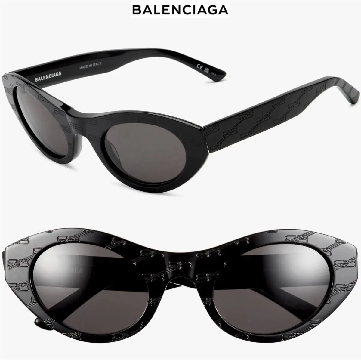 Balenciaga BB250S 001 Black Grey Cat Eye Sunglasses. 52 mm
