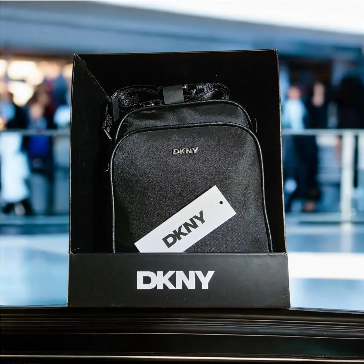 Dkny Gigi Double Zip Nylon Crossbody Flight Bag Black Boxed
