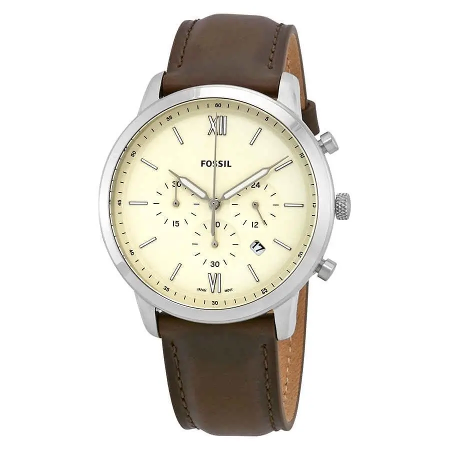 Fossil Neutra Chronograph Cream Dial Brown Leather Men`s Watch FS5380