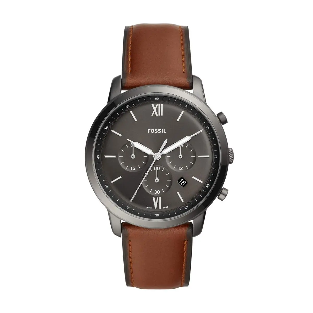 Men`s Watch Neutra Quartz Stainless 44MM Brown Leather/smoke Gray by Fossil
