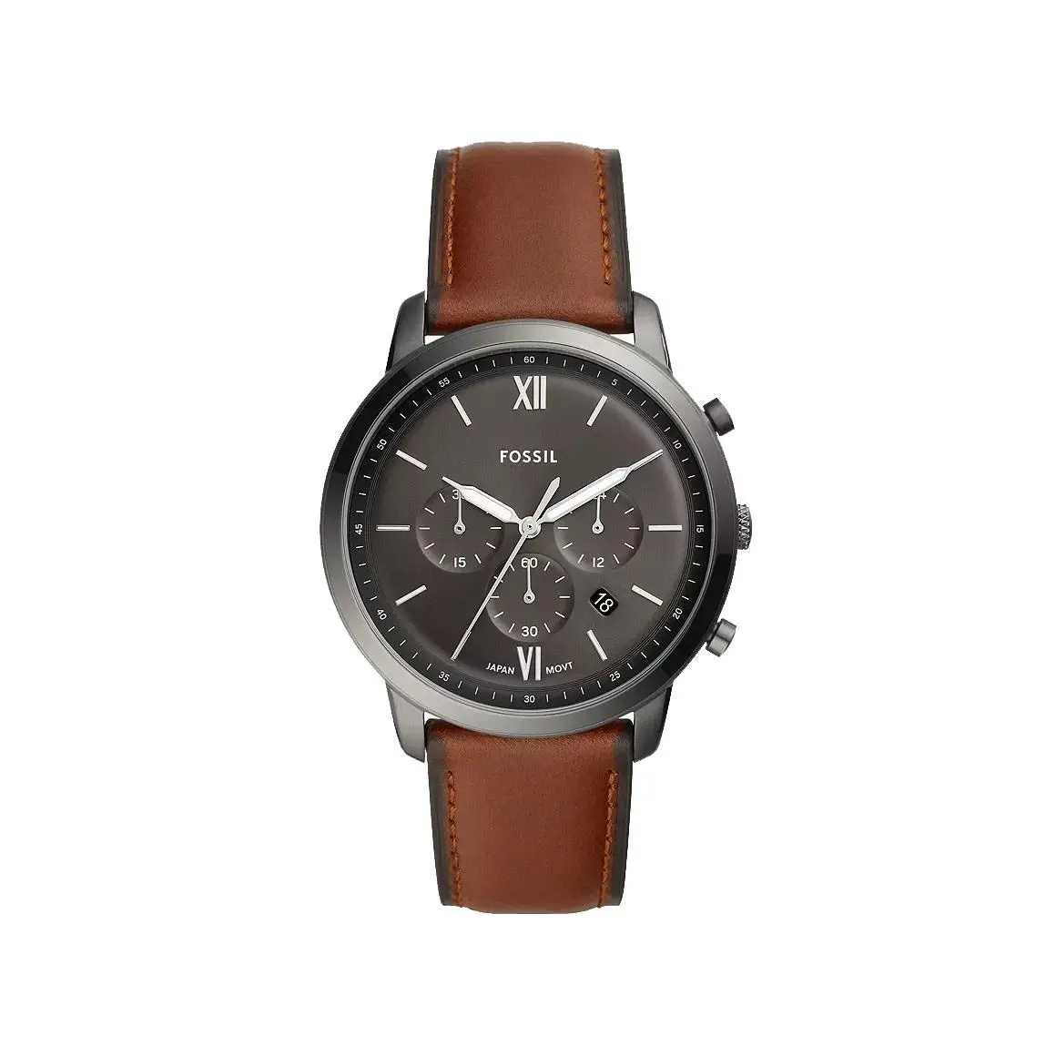 Fossil FS5512 Men`s Neutra Brown Leather Gray Dial Chronograph Analog Watch - Dial: Gray, Band: Brown, Bezel: Smoke