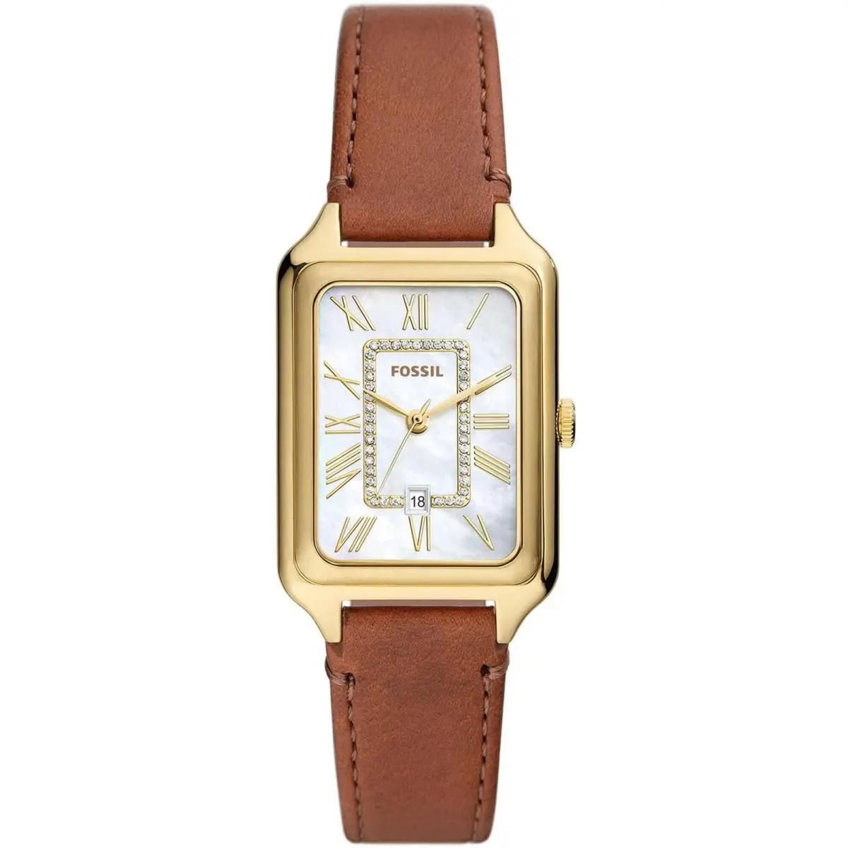 Women`s Watch Raquel Quartz White Mop Dial Brown Leather Strap ES5307 by Fossil