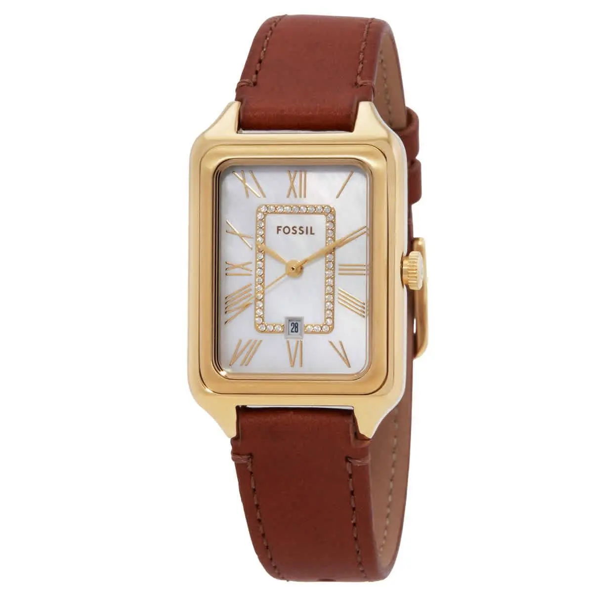 Fossil Raquel Quartz Ladies Watch ES5307 - White, Dial: Mother of Pearl, Band: Brown