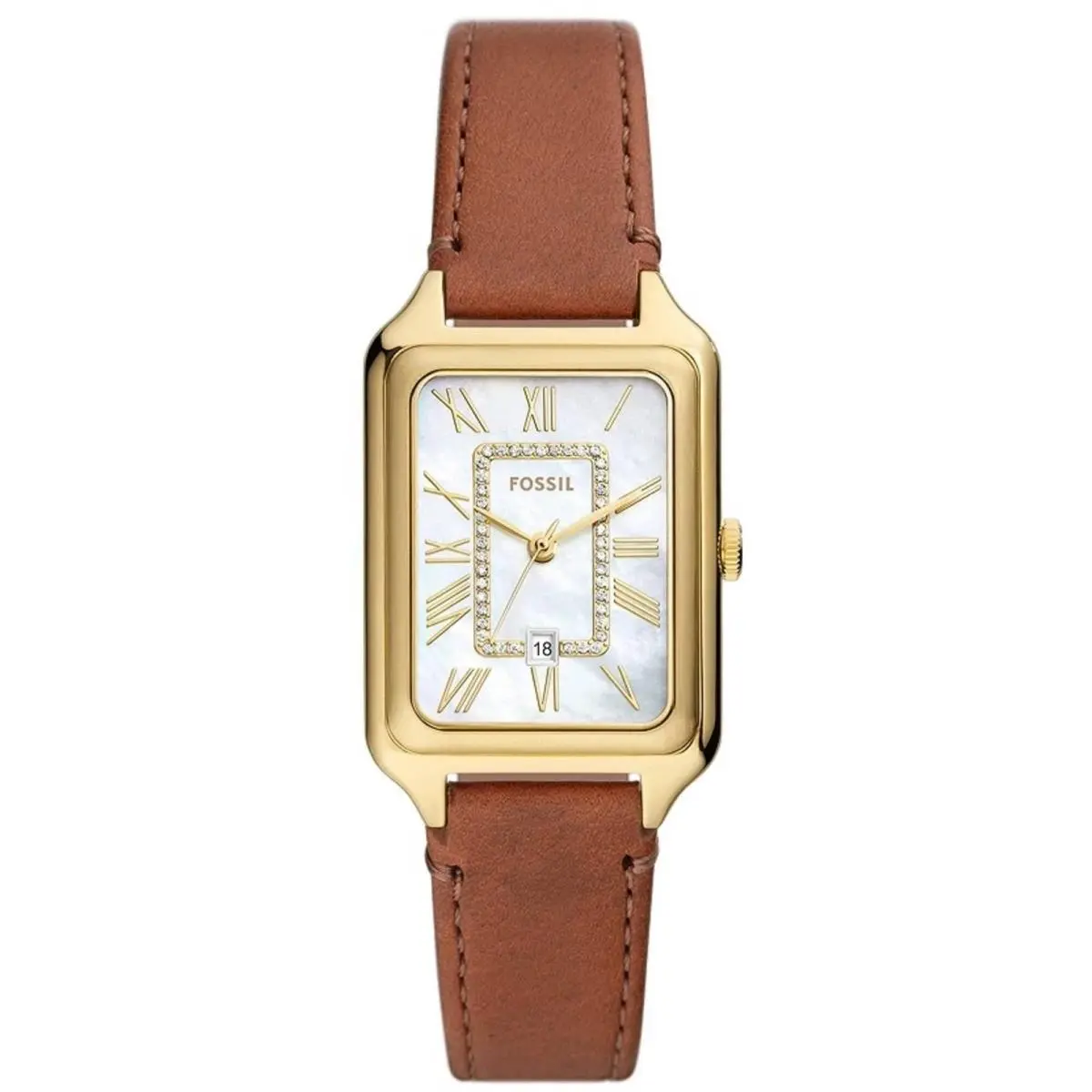 Women`s Watch Raquel Quartz White Mop Dial Brown Leather Strap ES5307 by Fossil