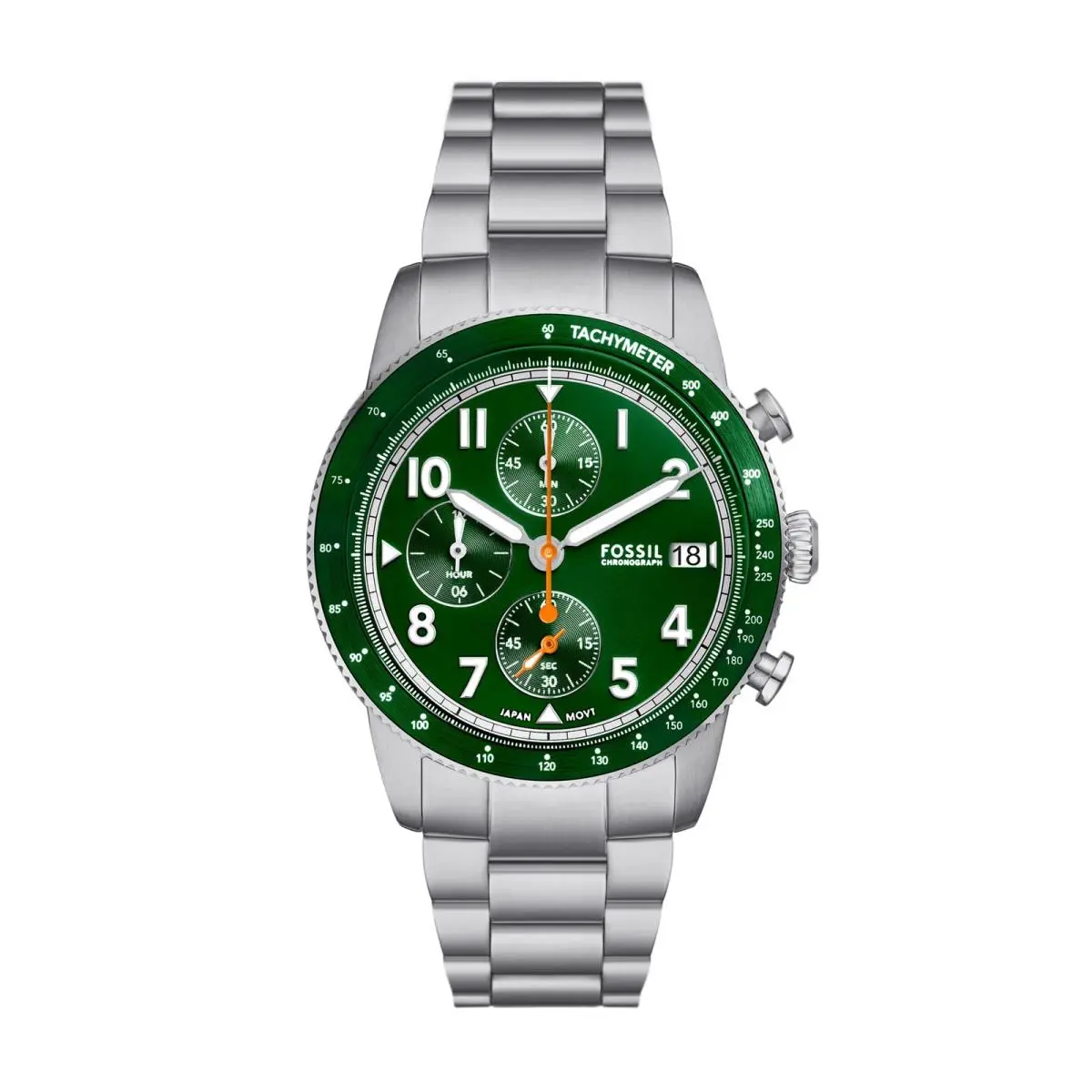 Fossil Sport Tourer Chronograph Men`s Watch 42mm Stainless Steel Case Green