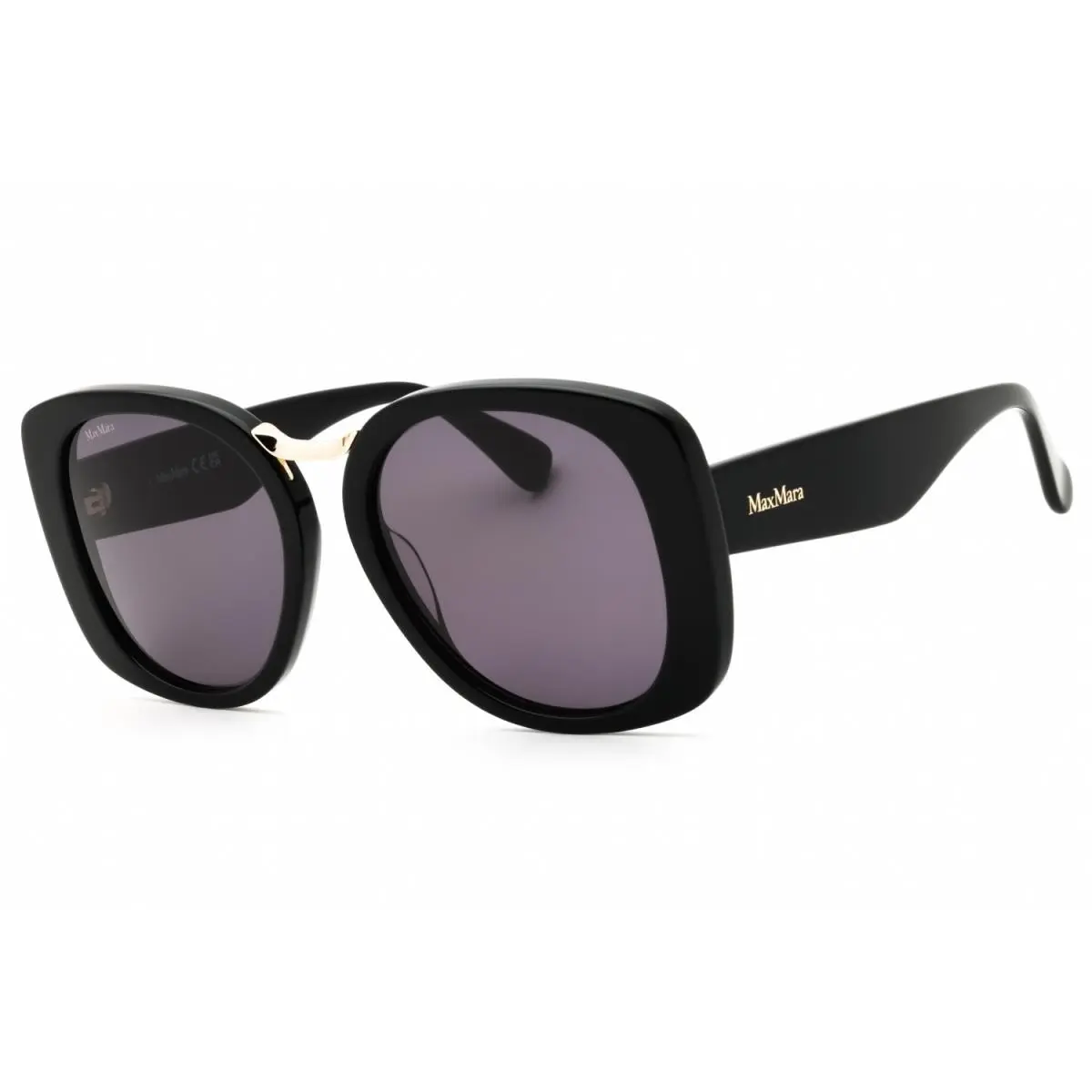 Max Mara MM0092 01A Sunglasses Shiny Black Frame Smoke Lenses 55mm