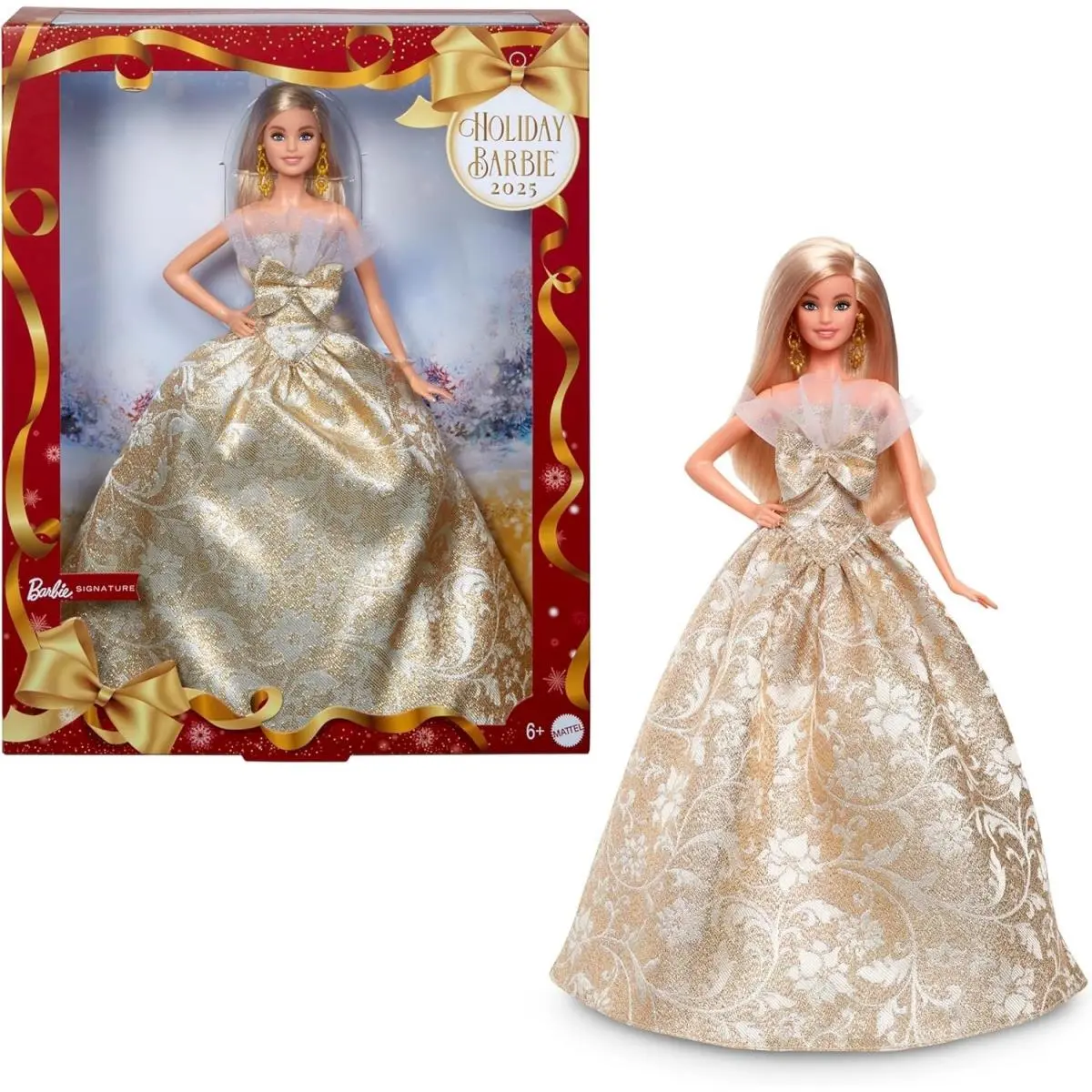 Barbie Holiday Barbie Blonde Signature 2025 Stunning Gold Dress Doll Gift Toy