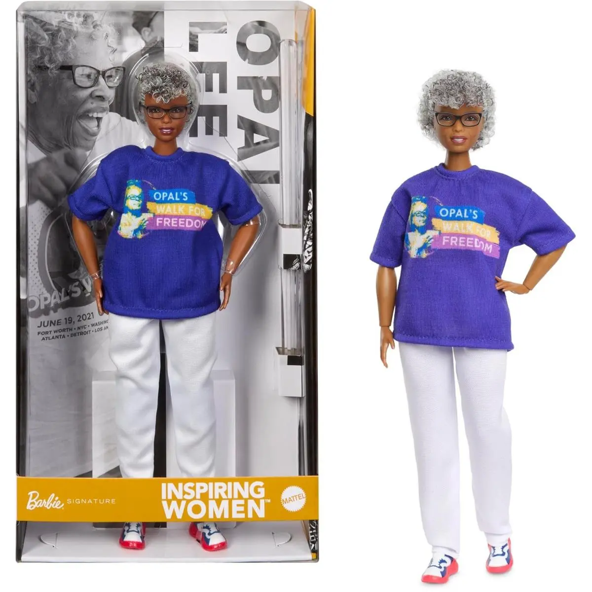 Barbie Inspiring Women Opal Lee Doll Stand Display Packaging Collectible