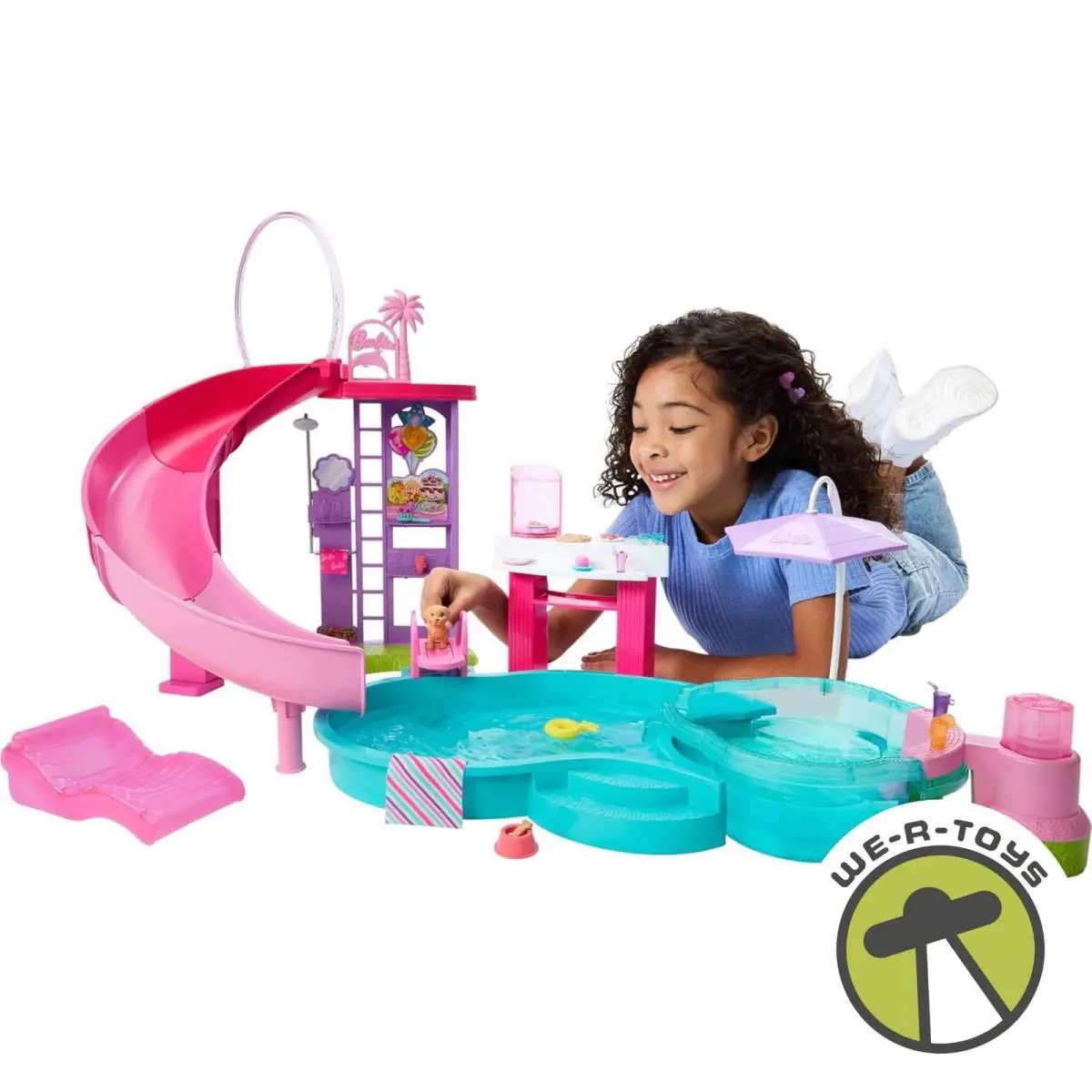 Barbie Dream Pool Playset with 6 Play Areas Including Slide Bubbling Hot Tub