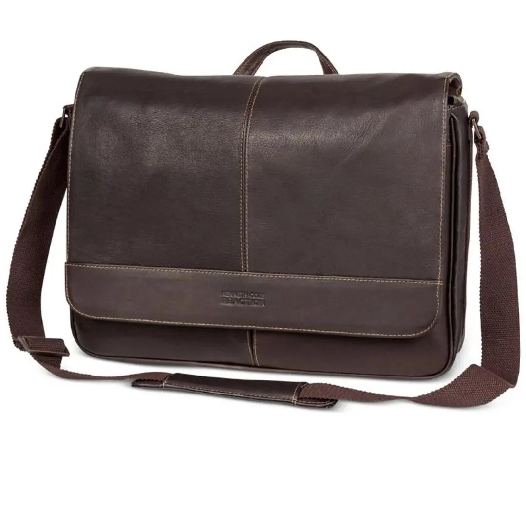 Kenneth Cole Reaction Colombian Leather Crossbody 15.6 Messenger Bag - Dark Brown