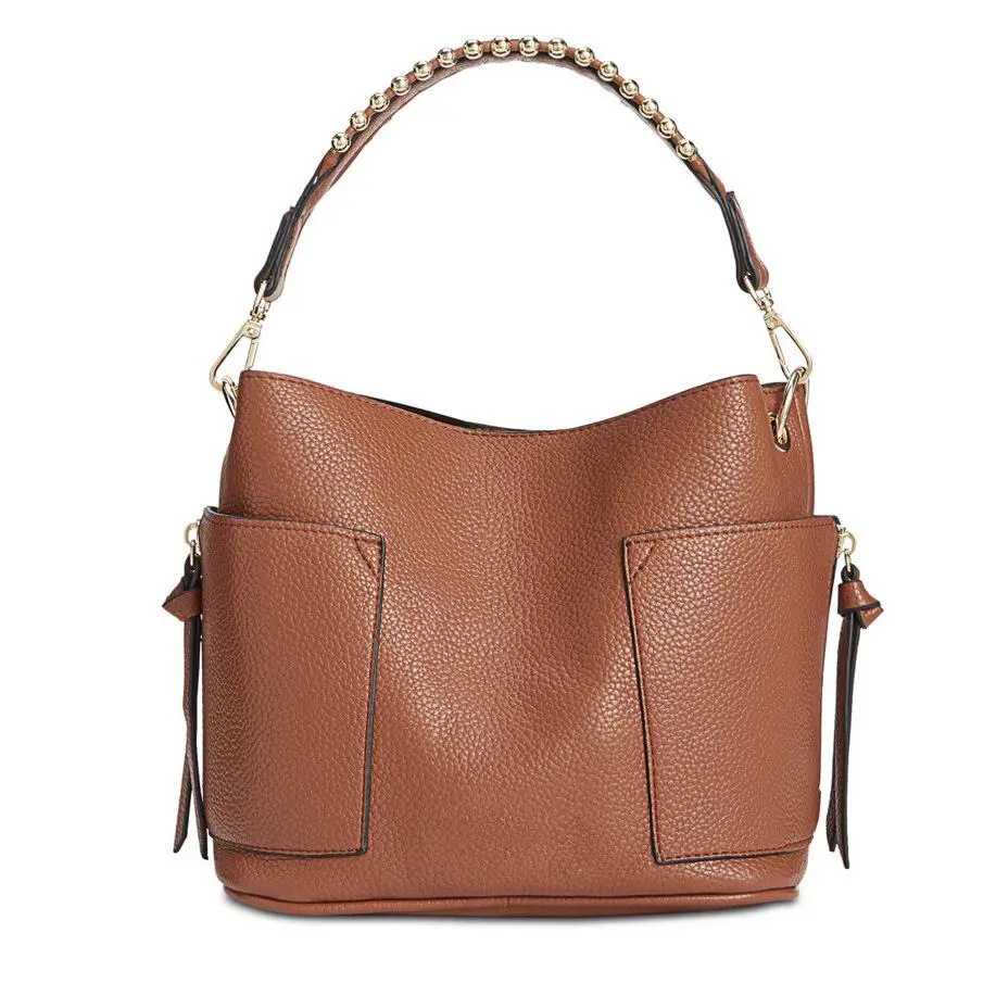 Steve Madden Women`s Brown Bsammy Bucket Bag B000157 - Handle/Strap: Black, Hardware: Black, Gold, Silver, Exterior: Brown