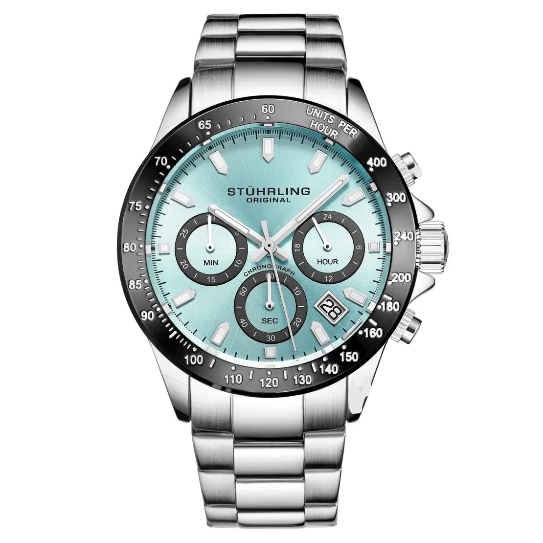 Stuhrling 3960 12 Chronograph Blue Date Stainless Steel Bracelet Mens Watch