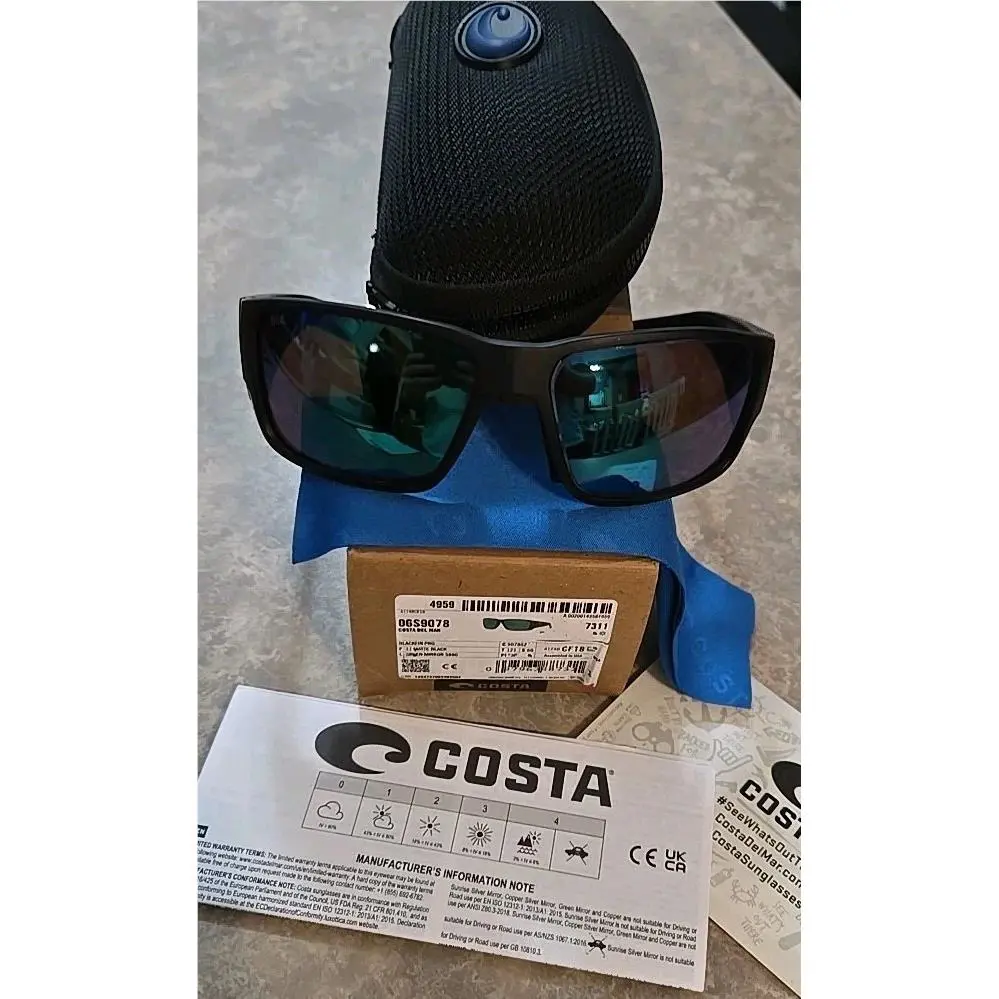 Costa Del Mar Blackfin Pro Green Mirror Polarized Glass Men Sunglasses 6S9078