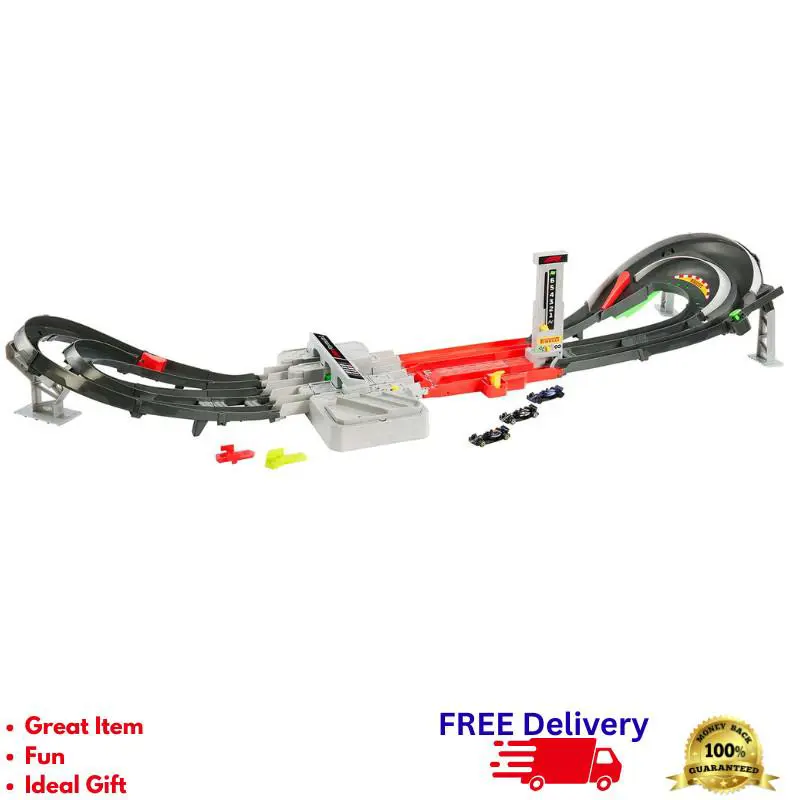 Hot Wheels Formula 1 Grand Prix Circuit Track Set F1 Race 3-Lane Booster 3 Cars