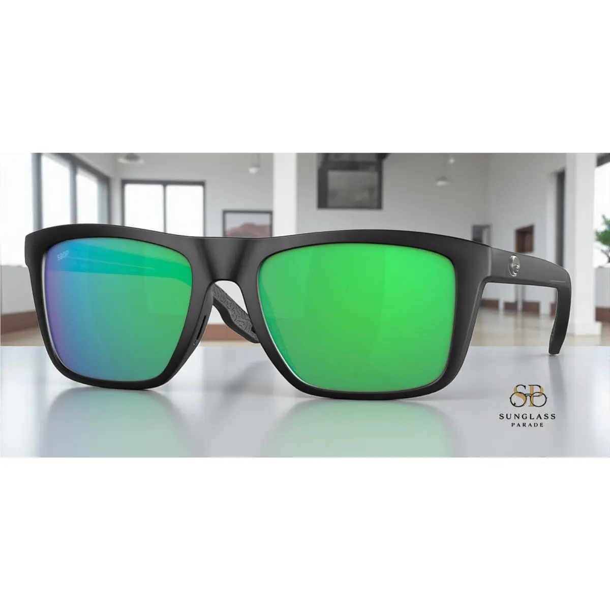 Costa Del Mar 6S9107 910702 Mainsail Black Green Polarized 55 Men`s Sunglasses - Frame: Matte Black, Lens: Green Mirror 580p