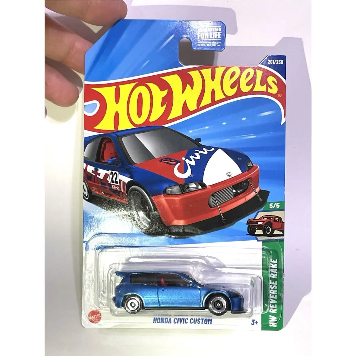 Custom Made on Card Hot Wheels Blue Gloss Honda Civic EF