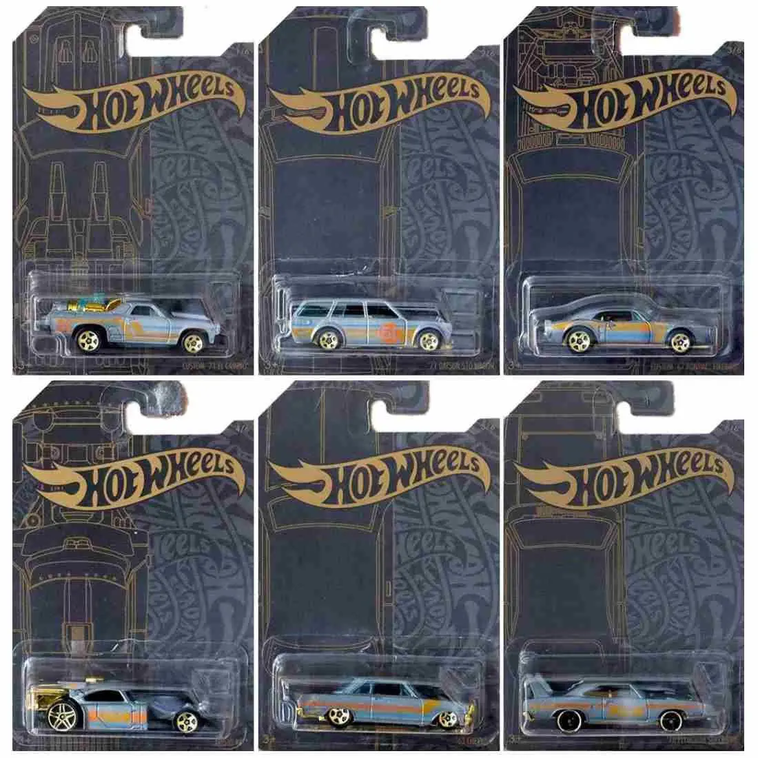 Hot Wheels 51st Anniversary Satin Chrome Series Complete 6-Car Set