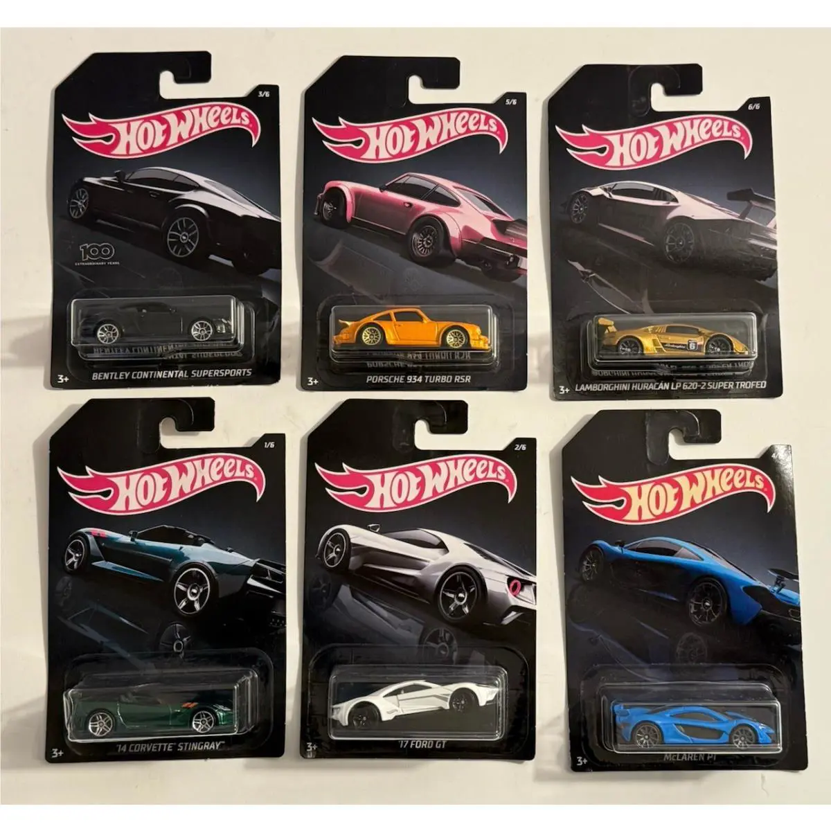 2020 Hot Wheels Exotics Walmart Black Card Set of 6 Porsche Lamborghini P1 Read