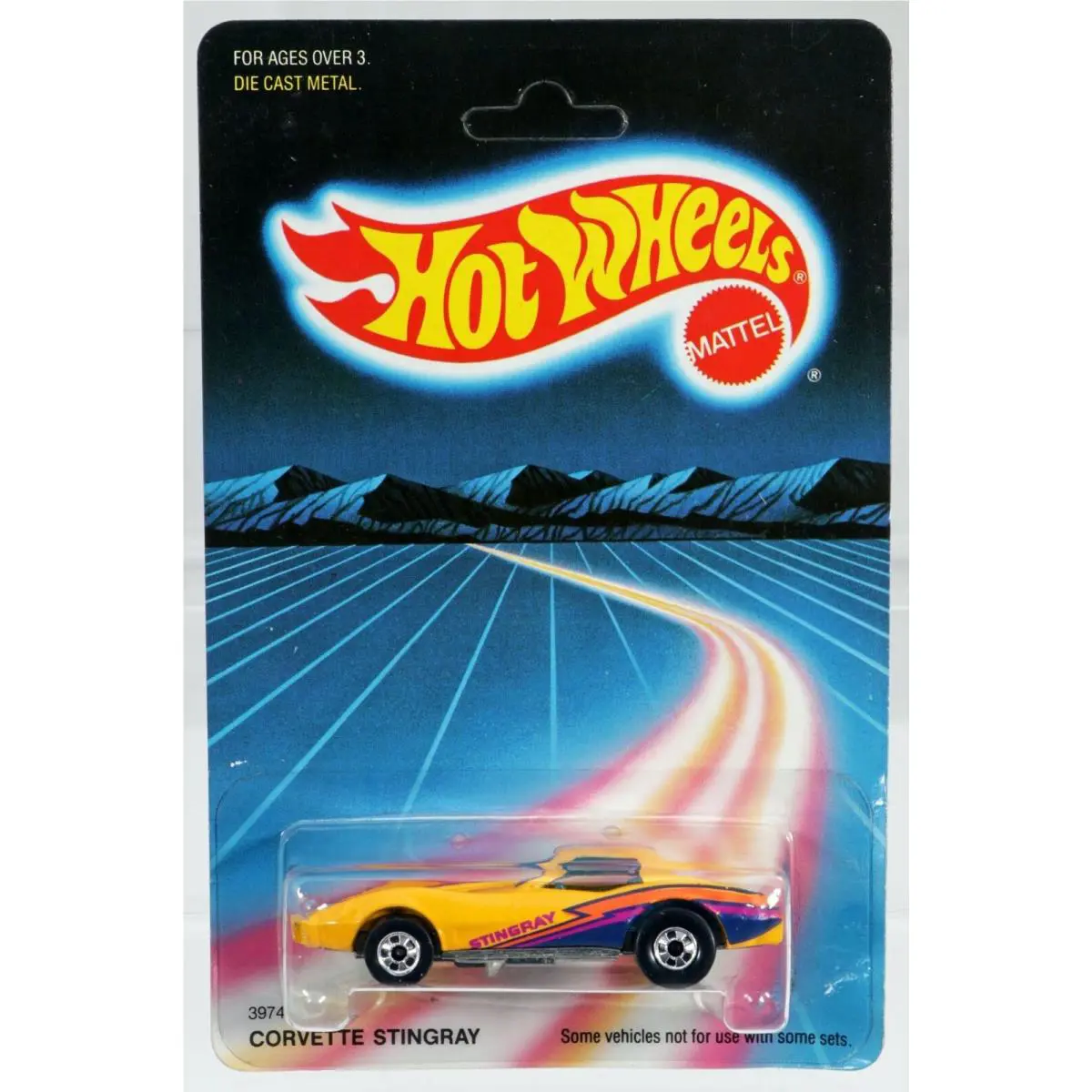 Vintage Hot Wheels Corvette Stingray - 3974 Never Removed From Pack 1987 Yellow