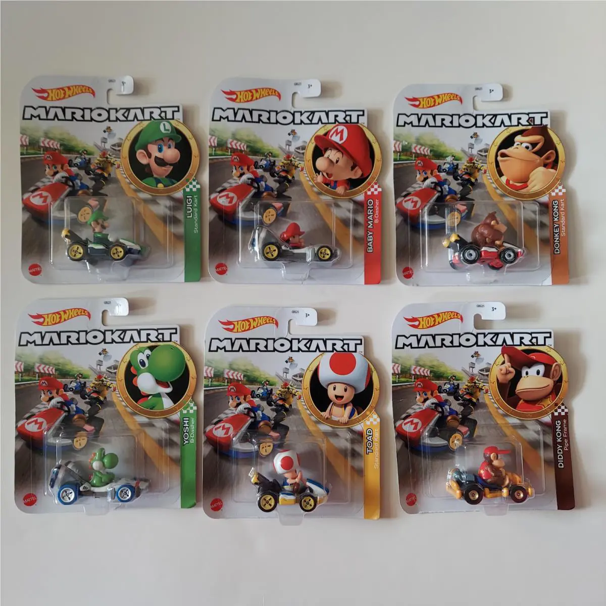 Hot Wheels Mario Kart Cars Set of 6 Baby Mario Luigi Yoshi Toad Diddy Donkey