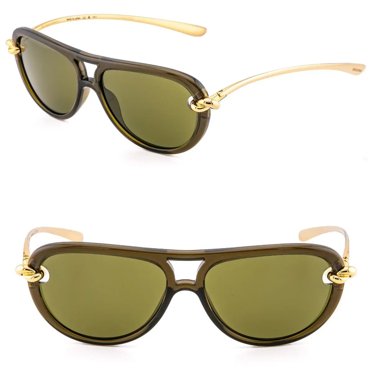 Bottega Veneta 1418 Knot Pilot BV1418S Gold Green Unisex Metal Sunglass 003
