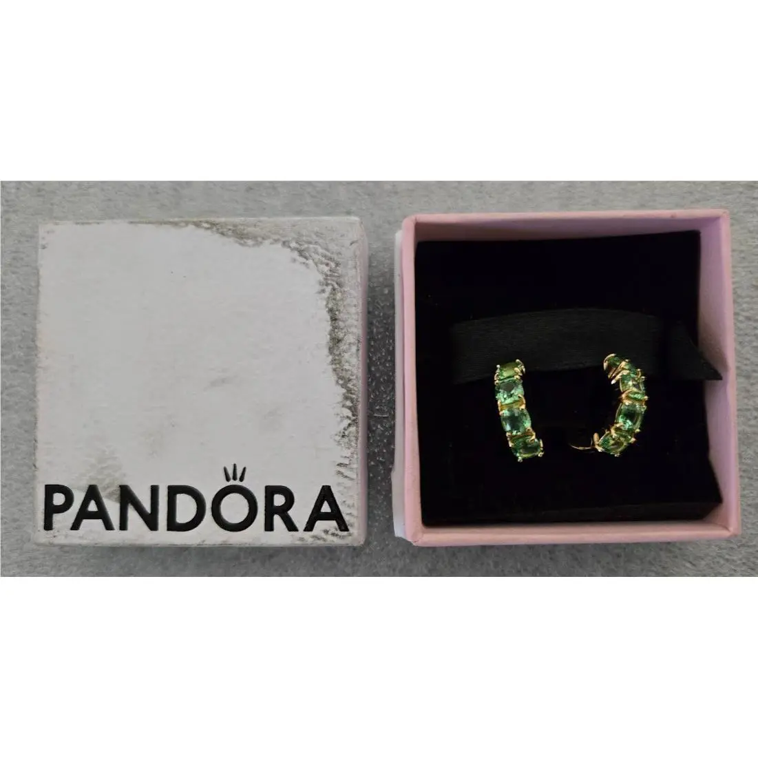 Pandora 263851C01 Mint Green Man-made Crystals 14K Gold Plated Hoop Earrings