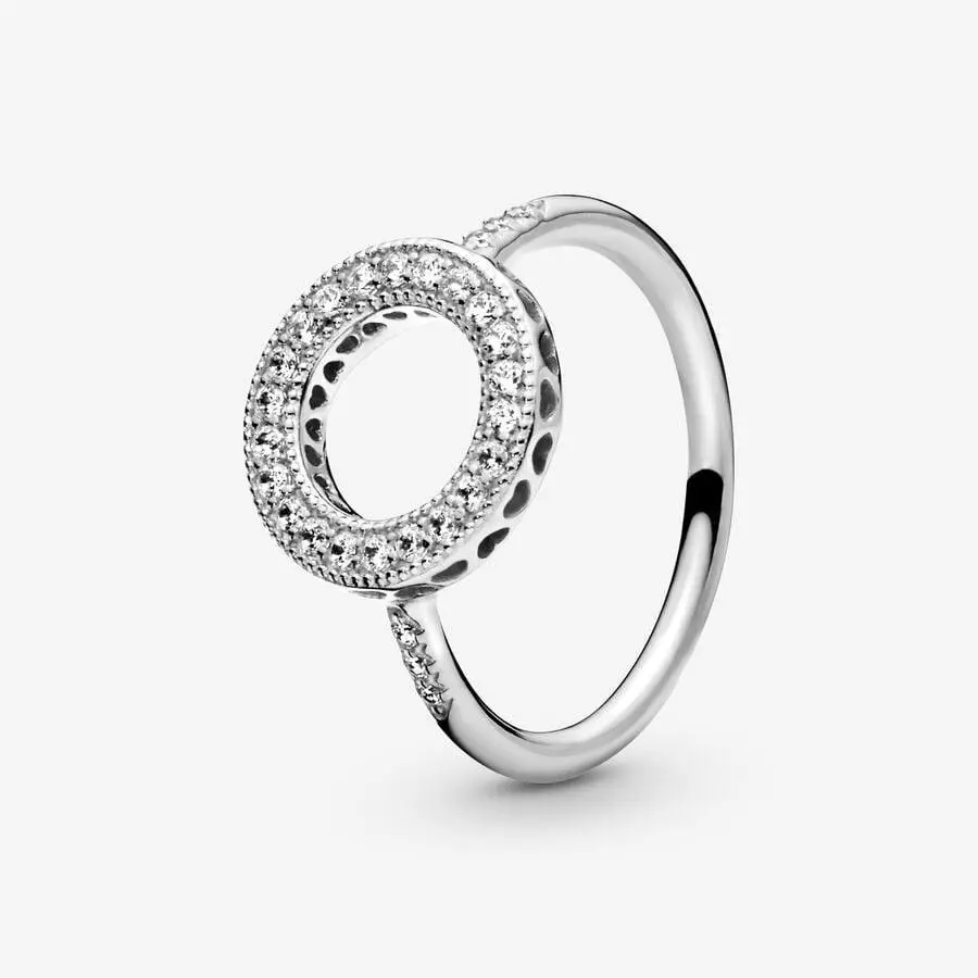 Pandora 925 Sterling Silver Hand Finished Hearts Halo Ring 191039CZ-52