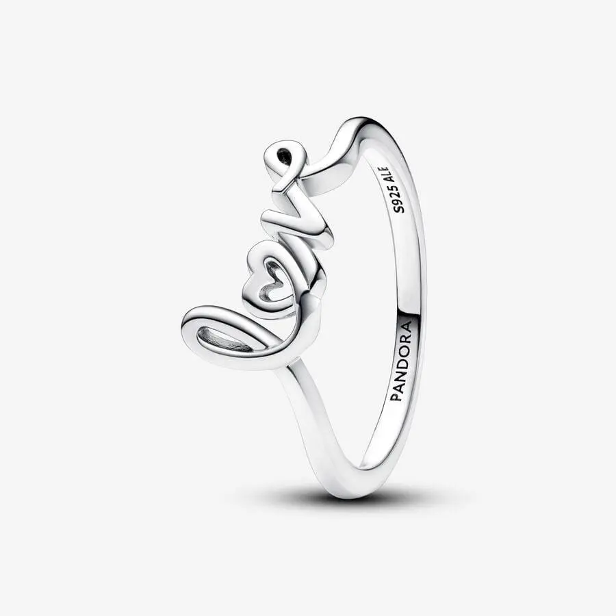 Pandora Sterling Silver Handwritten Love Hand Finish Ring 193058C00-54