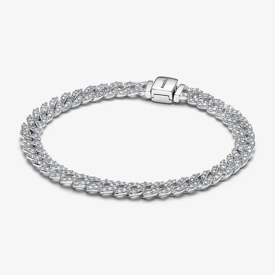 Pandora 925 Sterling Silver Pavé Cuban Chain Bracelet 593008C01-16