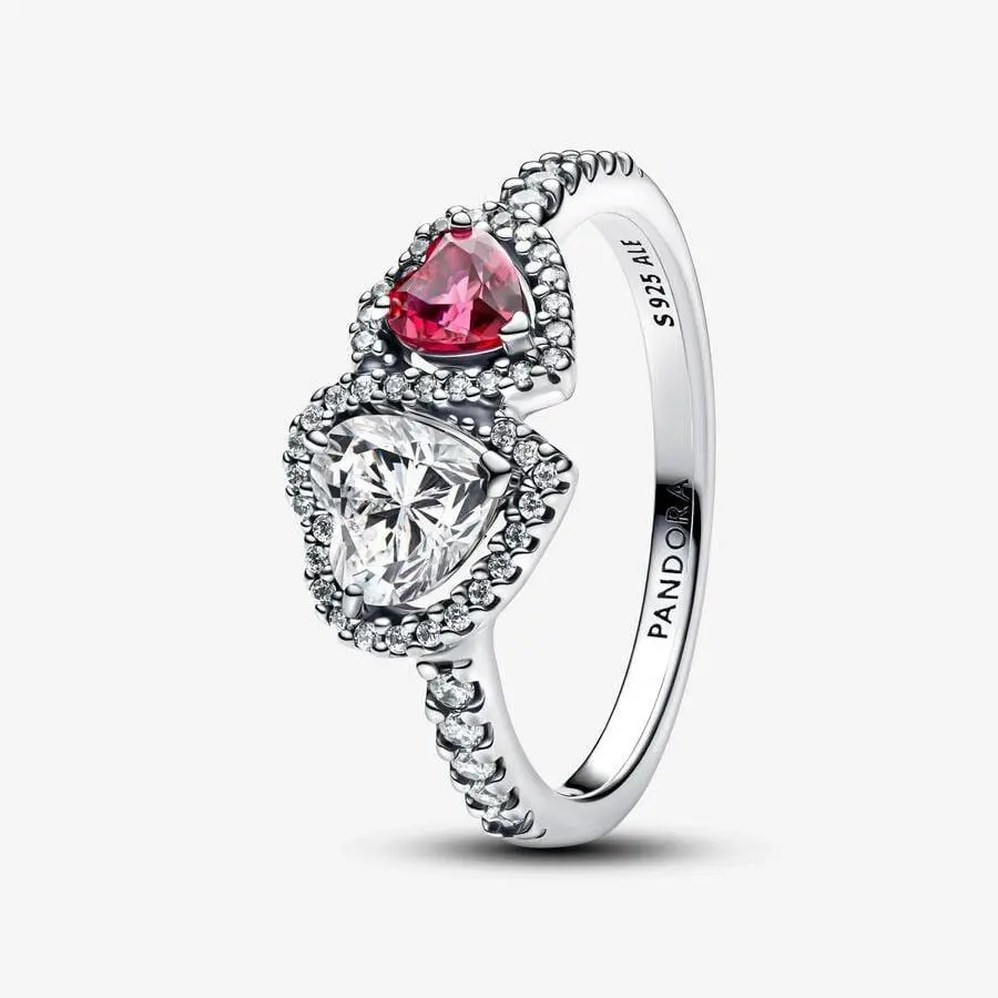 Pandora 925 Sterling Silver Hand Finish Halo Hearts Ring 193662C01-60