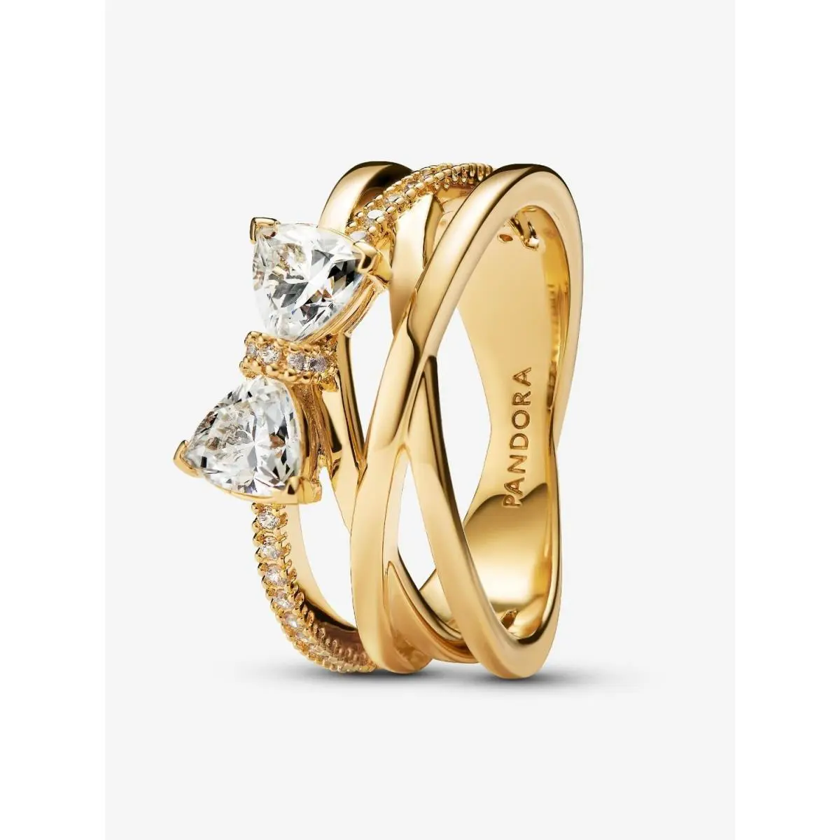 Pandora Gold Plated Sparkling Bow Crossover Band Ring 163511C01-60