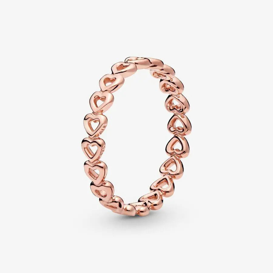 Pandora Rose Gold Plated Hand Finished Band of Hearts Ring 180177-50