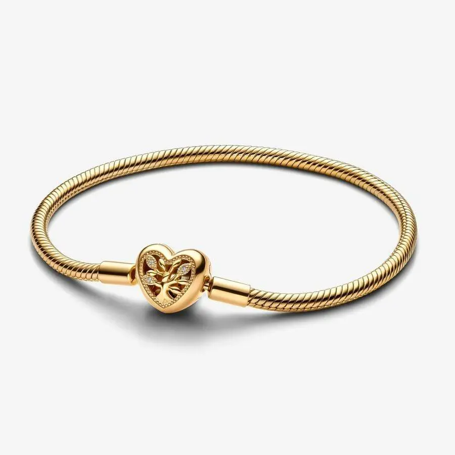 Pandora Gold Family Tree Heart Clasp Snake Chain Bracelet 563516C01-16