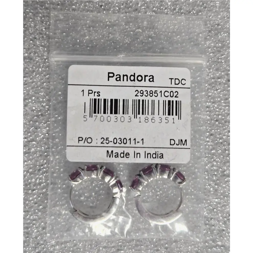 Pandora 293851C02 Phlox Pink Man-made Crystals Sterling Silver Hoop Earrings