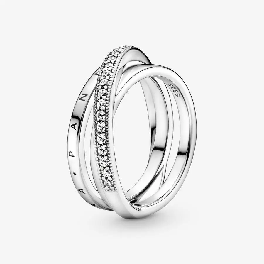 Pandora Sterling Silver Crossover Pavé Triple Band Ring 199057C01-52