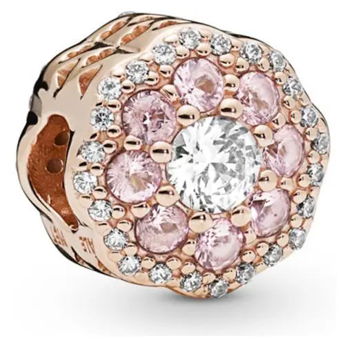 Pandora 14k Rose Gold Plated Pink Sparkle Flower Charm 787851NPM