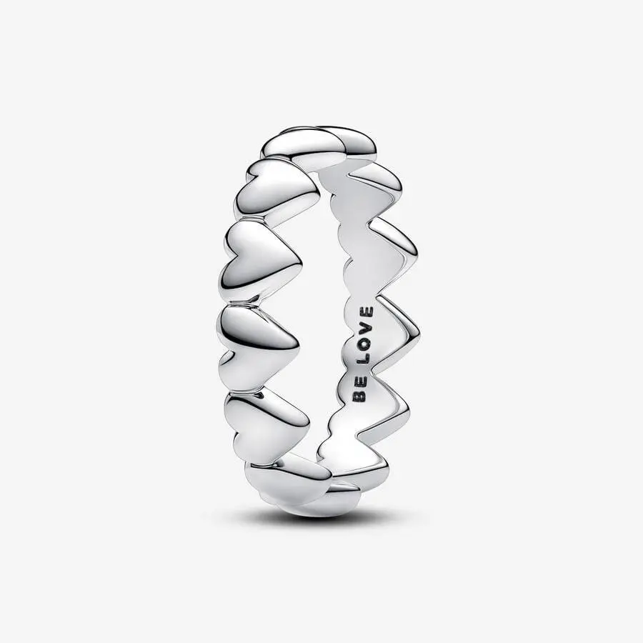 Pandora Sterling Silver Row of Hearts Hand Finished Ring 193427C00-52