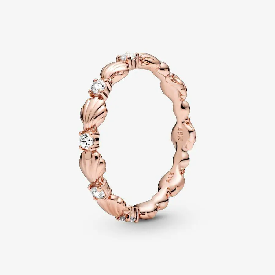 Pandora 14k Rose Gold Plated Sparkling Seashell Band Ring 188946C01-52