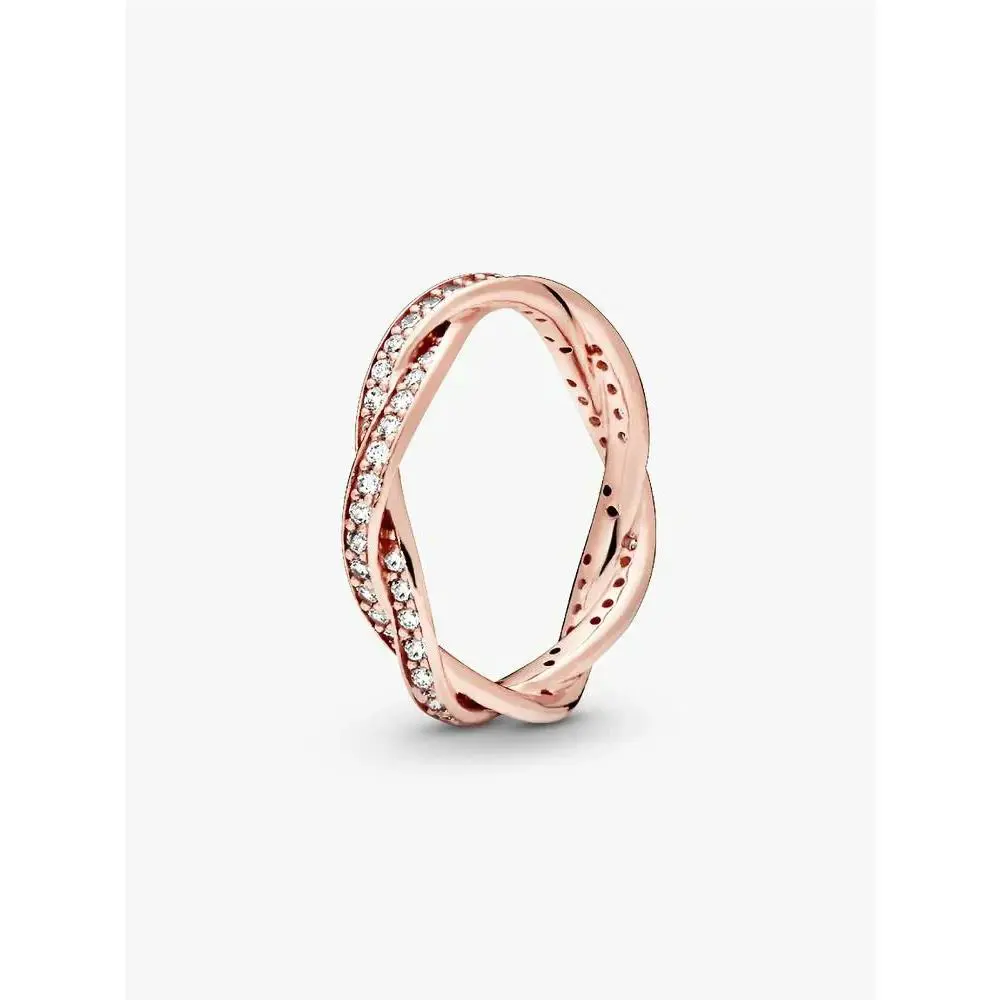 Pandora 14k Rose Gold Plated Sparkling Twisted Lines Ring 180892CZ-52
