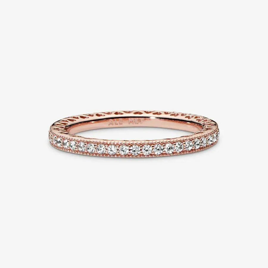 Pandora 14k Rose Gold Plated Sparkle Hearts Ring 180963CZ-54