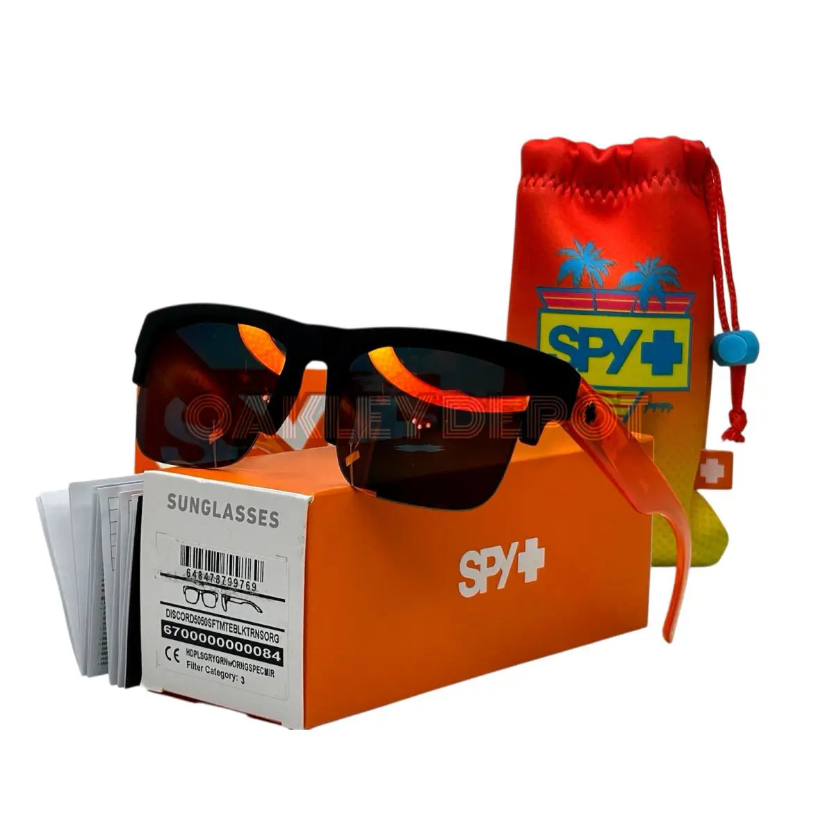 Spy Optic Discord 50/50 Black Translucent Orange/orange Spectra Sunglasses - Frame: MATTE BLACK/TRANSLUCENT ORANGE, Lens: HAPPY GREY GREEN WITH ORANGE SPECTRA
