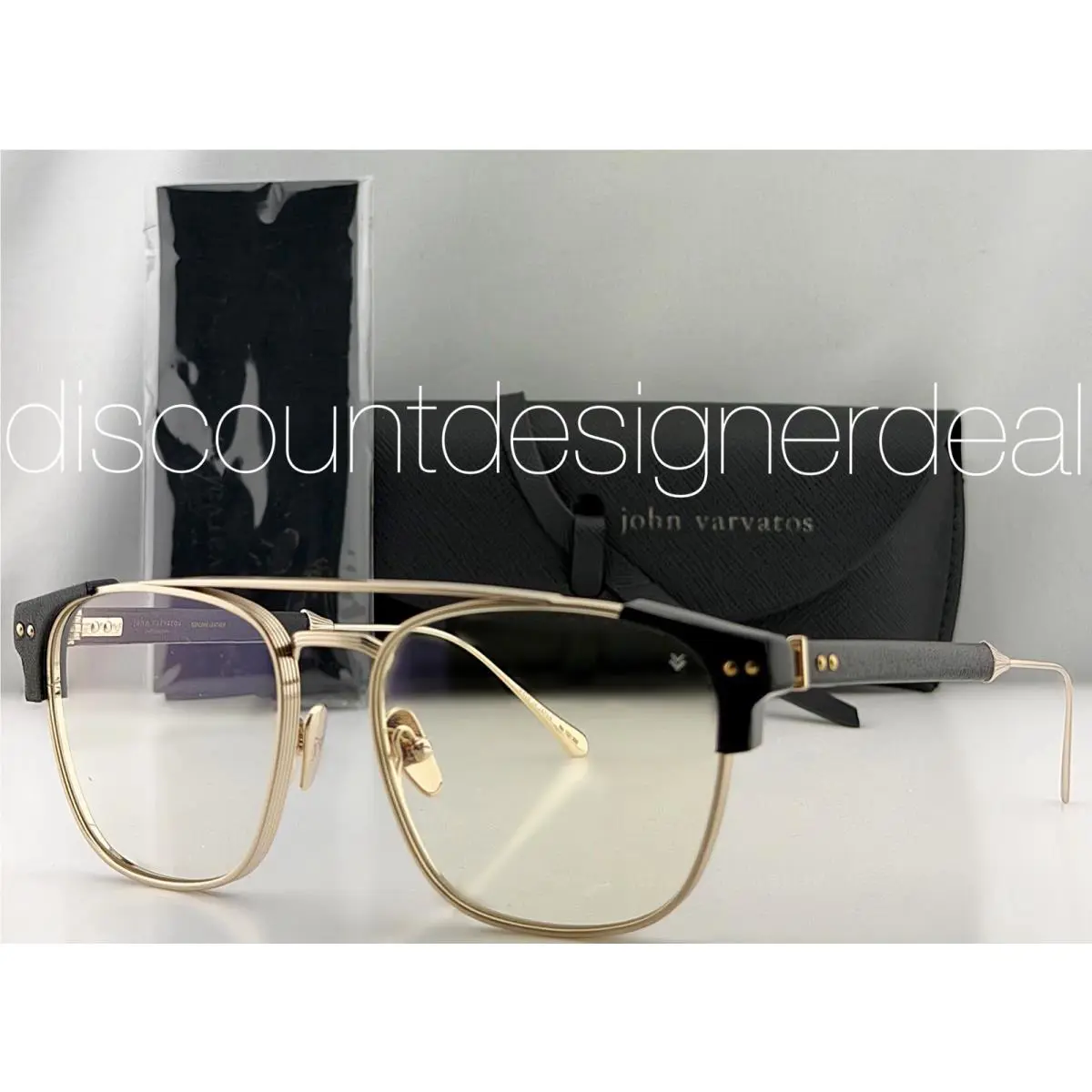 John Varvatos VJVA206 Limited Edition Navigator Eyeglasses Gold Black Leather 54